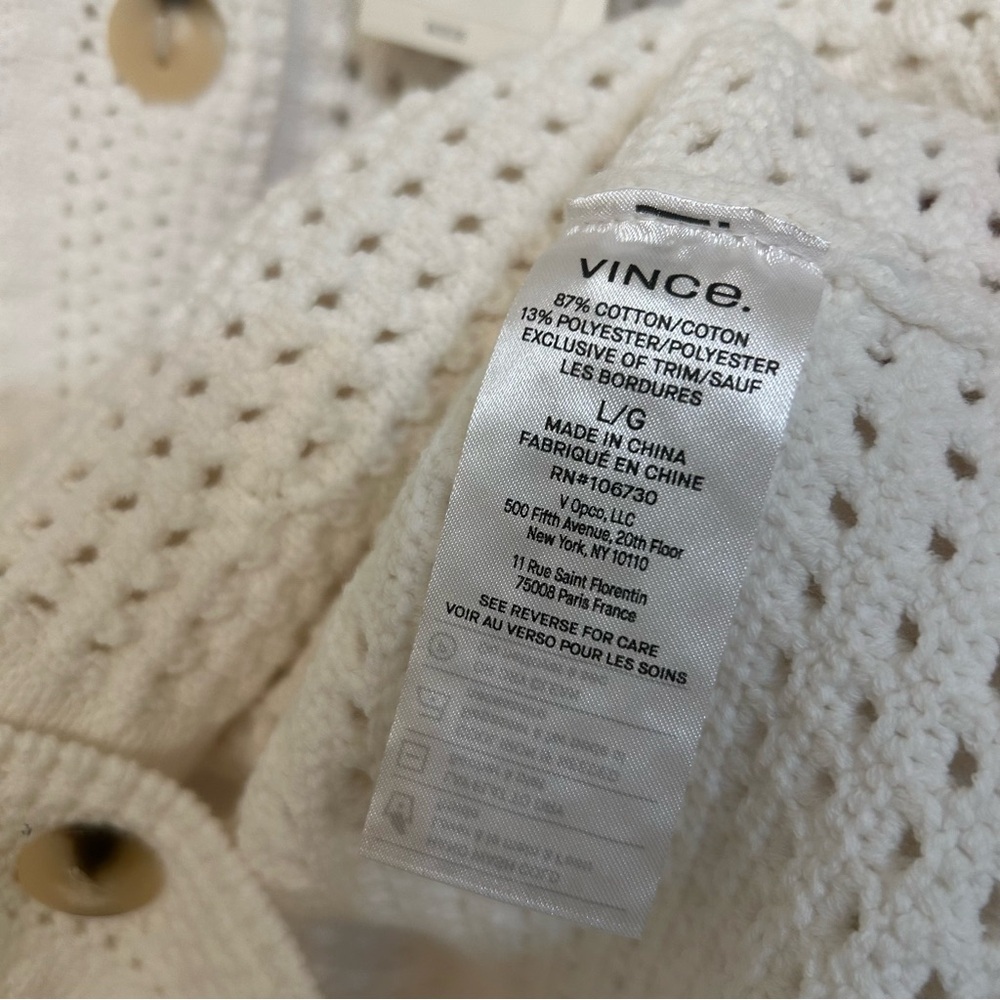 Vince Block Stitch Cardigan in Optic White Size L - Picture 9 of 10